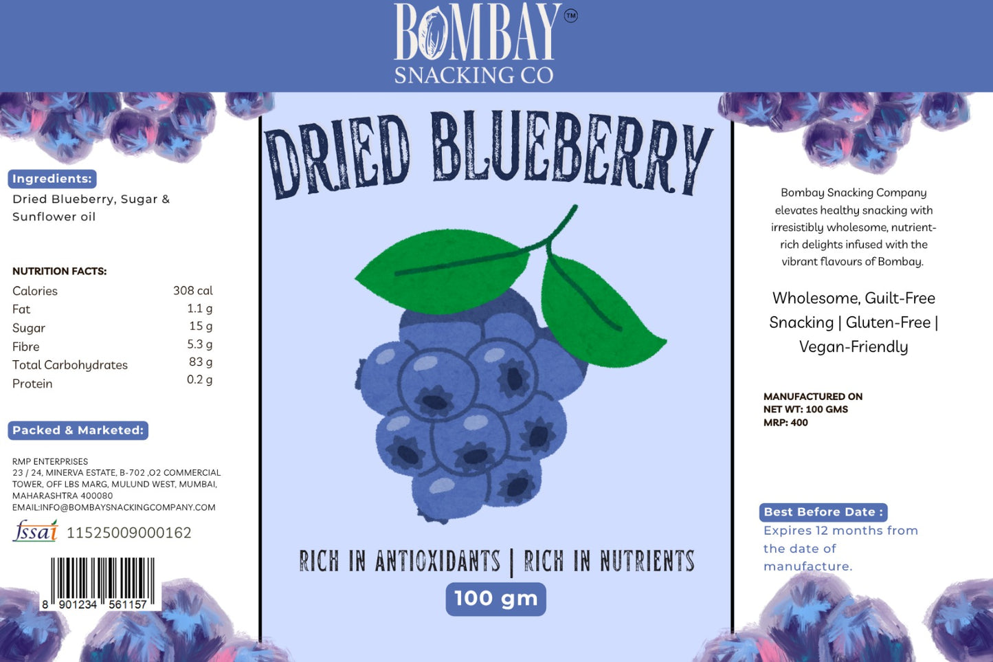 Dried Blueberry : 100Gms
