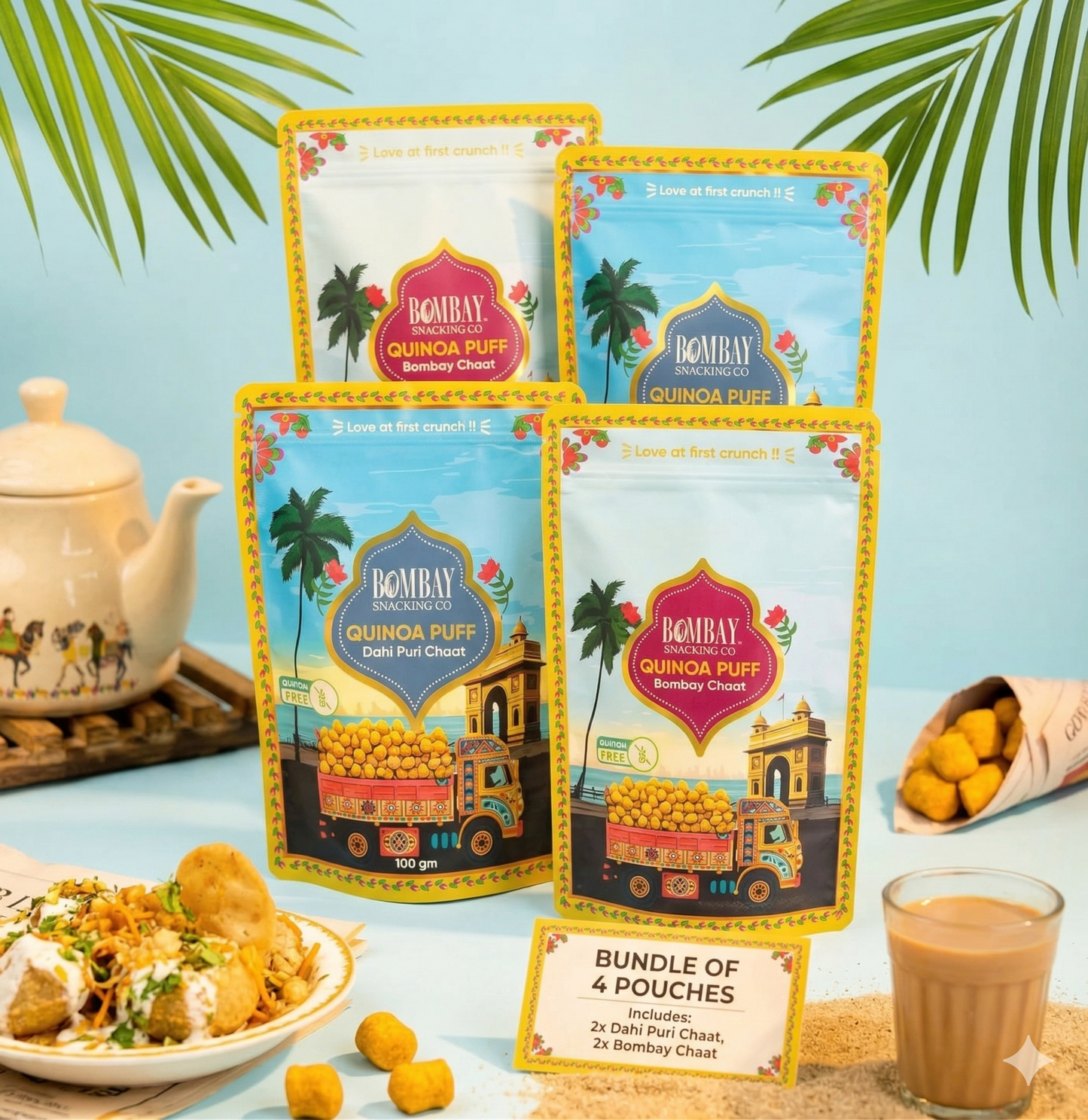 Quinoa Puffs - Dahi Puri Chaat & Bombay Chaat (Pack of 4)
